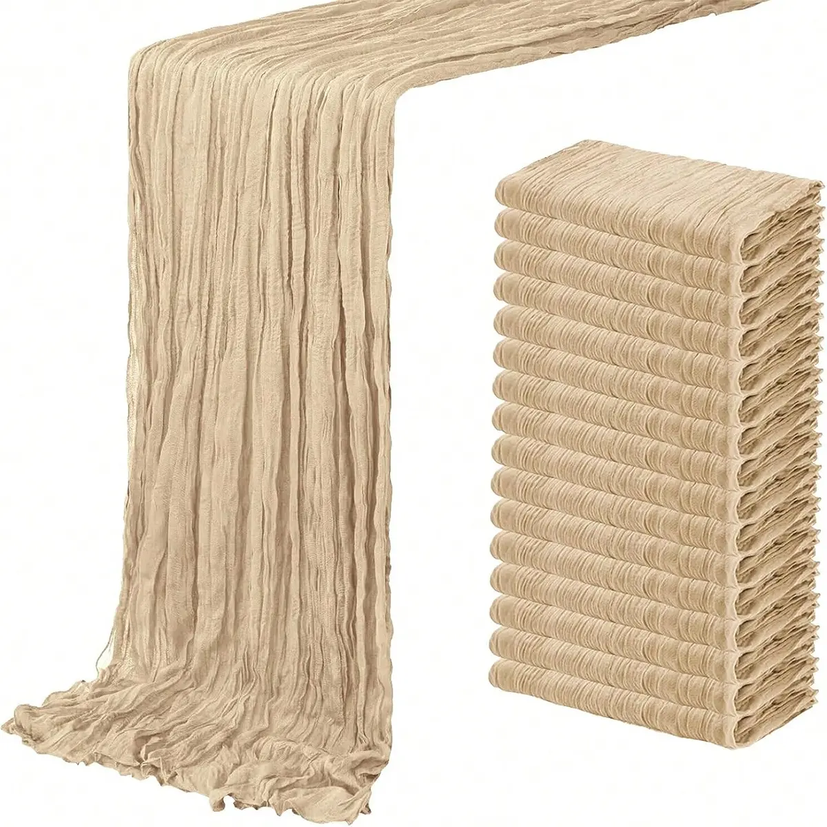 10 Packs Beige Table Runners，17*108 inches 9 FT Table Runner,Cheesecloth Long Boho Gauze Fabric Table Runner Vintage Rustic Sheer Runners for Wedding Party Bridal Baby Shower Table Decorations