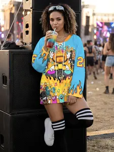 Crank Daddy Rave Hockey Jersey - Oversized EDM Festival Outfit, Cartoon DJ Graphic, Unisex Rave Streetwear Top, Lightweight Breathable Concert Jersey