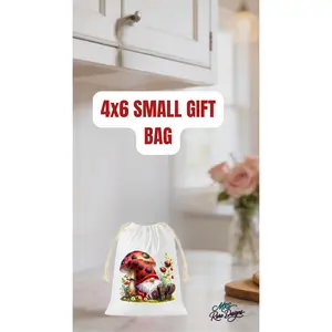 Whimsical Ladybug Gnome Drawstring Gift Bag – 4x6 Small Treat Pouch