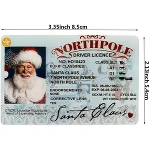 Santa Claus Lost Drivers License - Novelty Santa Sleigh Flying License ID Card, Fun Christmas Eve Key Box Gift for Kids, Xmas Tree Ornament, Christmas Decor ideal festival gift credit card sticker Funny Deer Winter Plate