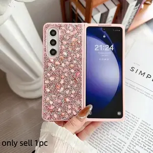 Phone Case For Samsung Galaxy Z Fold 7 6 5 4 3 5G Rhinestone Glitter Sequins Trim Soft TPU Frame Protective Shockproof Back Cover Accessories Shockproof Protective Casing