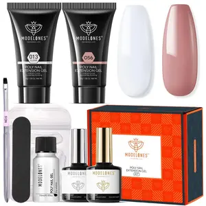 Poly Nail Gel Kit 30ml 2PCS Clear Brown Colors with Slip Solution Extension Builder Enhancement Professional Starter Kit Nail Technician Manicure DIY