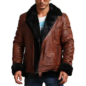 MotorCycleJackets B3 Bomber Men Brown Vintage Fur Leather Jacket