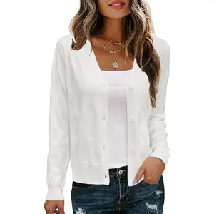 Arach&Cloz Women's Soft Cropped Cardigan Casual Lightweight Shrug Sweater Tops