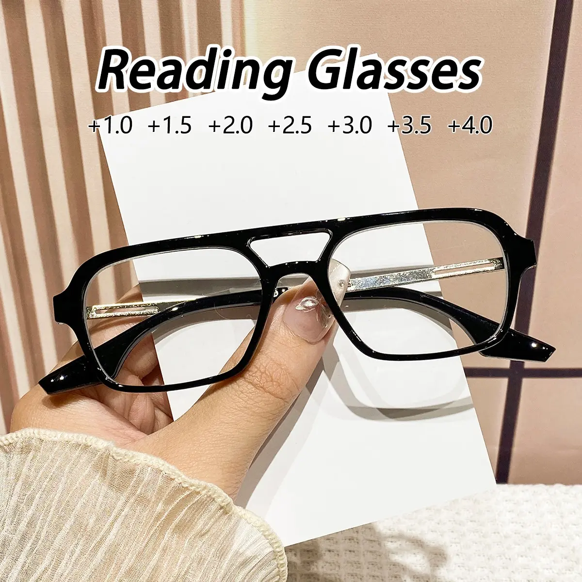 Women's Dual-Bridge Flat Top Rectangular Full Frame Lightweight Durable Reading Glasses, Eyeglass Frames, Ideal for Computer Use, Casual Style Unisex High Quality Eyewear, Rectangular Eyeglasses