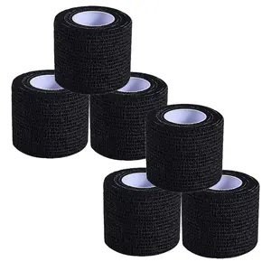 Self Adhesive Bandage Wrap 6 Roll Black, Non-Woven Cohesive Bandage Tape, 2Inch x 5Yard Vet Wrap for Sports & Medical Use, Elastic Self Stick Tape for Ankle Wrist Support