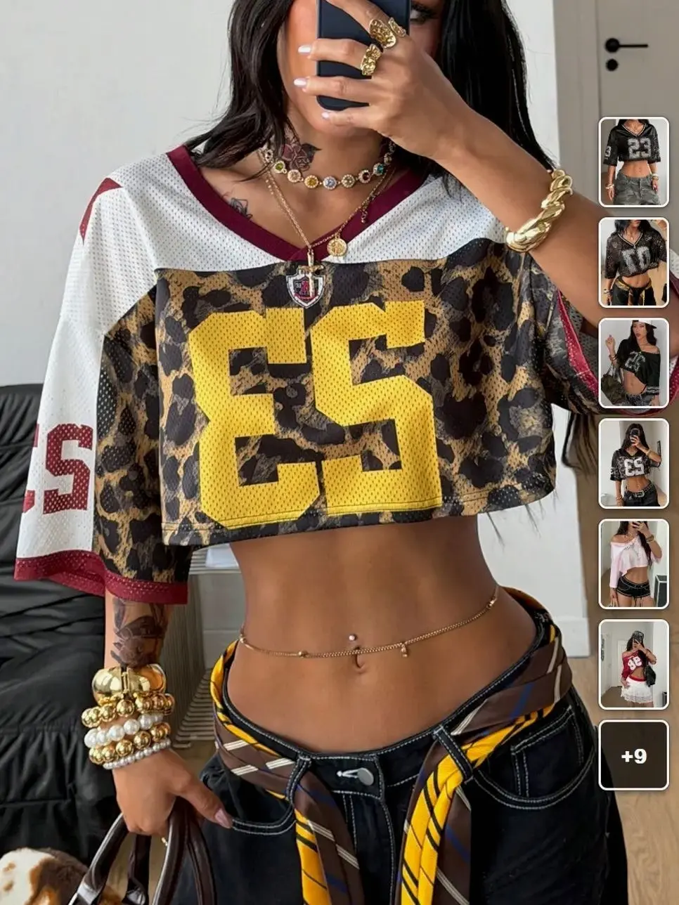 LACEX Soccer jersey crop top Y2K blokecore leopard print summer streetwear outfit