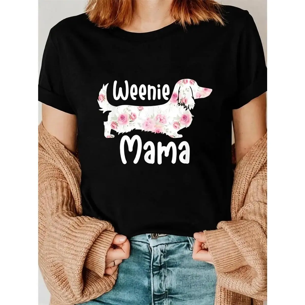 Men's 100% Cotton Casual Dachshund Mama Short-Sleeve T-Shirt - Knitting, Breathable, Soft, Sporty Chic, Basic, Chic, Classic, Simple All-Seasons Animal Graphic Floral Streetwear Top for Dog Lovers, Breathable Fabric