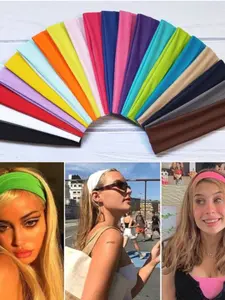 2 pcs/set Color Random Explosions Solid Color High Elastic Headband Yoga Sports Headband Hair Accessories Sweat-absorbent Headband Headband Wide-brimmed Hair Band Candy Color Hair Band Solid Color Elastic Sports Hair Band Sweat Wicking Headband