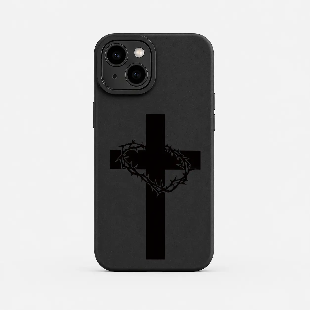 Black Cross & Crown of Thorns Smartphone Case, Skin-Friendly Durable Polycarbonate-TPU Shell for iPhone 11-17 Pro Max Air Plus Cellphone Devices, Full Lens Coverage, Shockproof Drop Protection, Great Gift Accessory