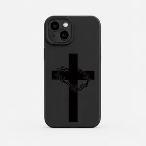Black Cross & Crown of Thorns Smartphone Case, Skin-Friendly Durable Polycarbonate-TPU Shell for iPhone 11-17 Pro Max Air Plus Cellphone Devices, Full Lens Coverage, Shockproof Drop Protection, Great Gift Accessory