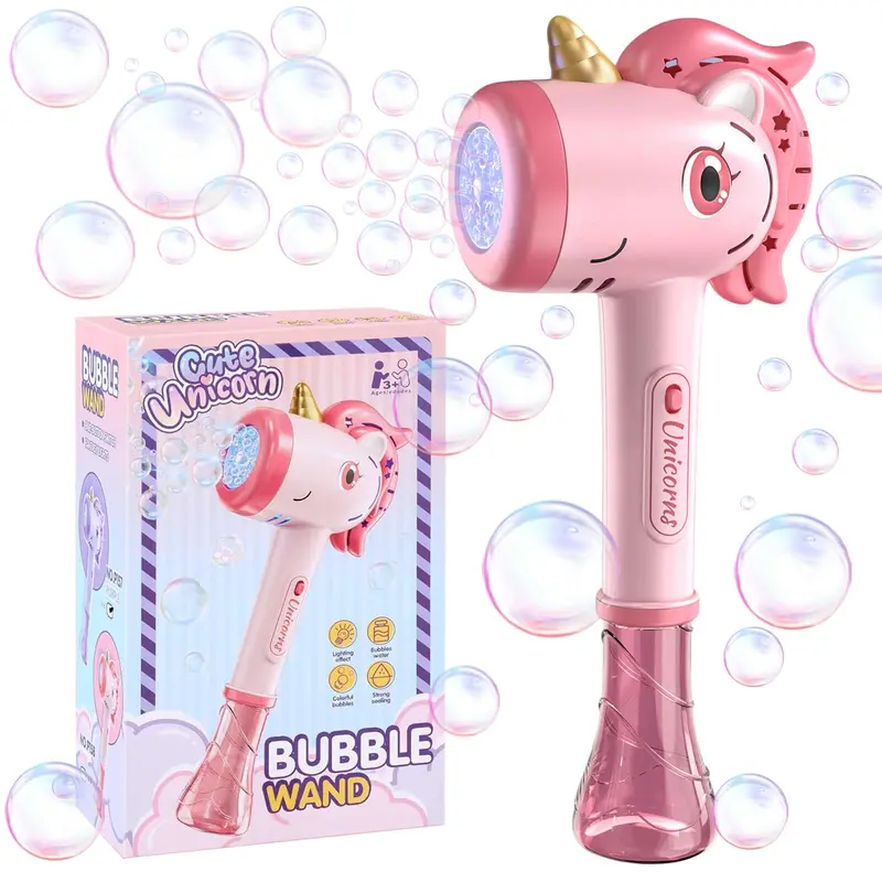 Unicorn Portable Handheld Toddler Bubble Machine Bubble Wand for Kids, Perfect for Birthdays & Outdoor Fun, Includes 100ML Solution, Requires 4 Aa Batteries Not Included