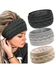 1pc Women's Knitted HairBand, Solid Color Elastic Ear Warmer Headband With Classic Bow, Suitable For Daily Wear In Autumn/Winter