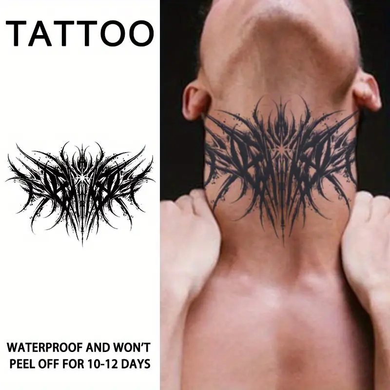 Herbal Semi-Permanent Temporary Tattoo Sticker, Lasts 1-2 Weeks, Waterproof Abstract Tribal Design for Neck, Fake Body Art for Men and Women, 1 Pack