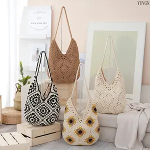 2026 Summer New Korean Style Crochet Tote Bag, Women's Large Capacity Color-Block Woven Shoulder & Underarm Bag, Casual Trendy Handbag