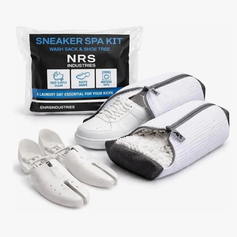 Sneaker Spa Kit | 2 Microfiber Shoe Cleaning Wash Bags & 1 Pair Shoe Trees | Sneaker & Shoe Care Set for Cleaning & Protecting | Maintaining Shape of Sneakers, Boots, and Shoes