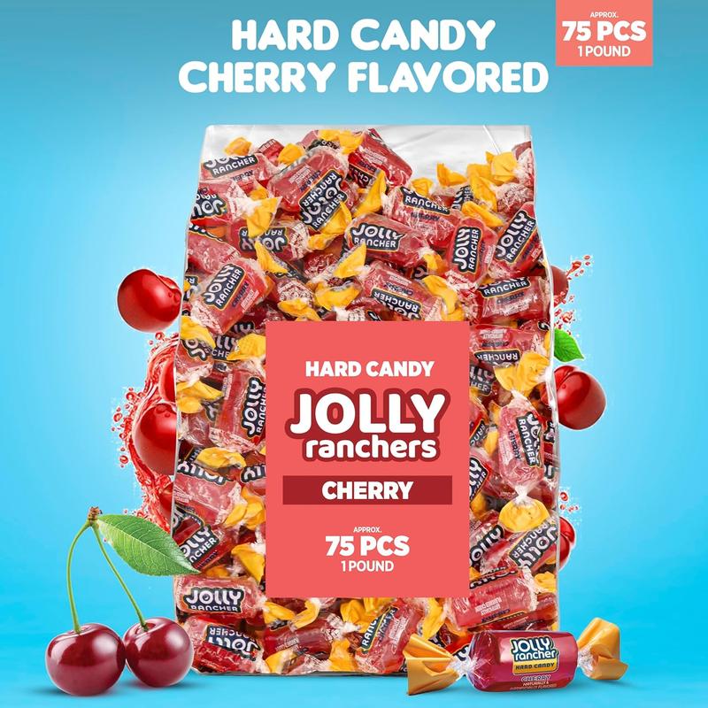 Cherry Jolly Ranchers Hard Candy – Original Flavor – 1 LB Bulk Bag (Approx. 75 Pieces) – Individually Wrapped Tart & Sweet Treats for Baby Showers, Back to School, Birthdays & Gift Bags, Red and pink candy, valentines day candy for kids school