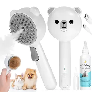 4 in 1 Pet Steam Brush for Cat & Dog, Self Cleaning Shedding Grooming Tool with Waterless Shampoo, Pet Spray Hair Removal Comb with Release Button & Water Tank for Indoor Cats