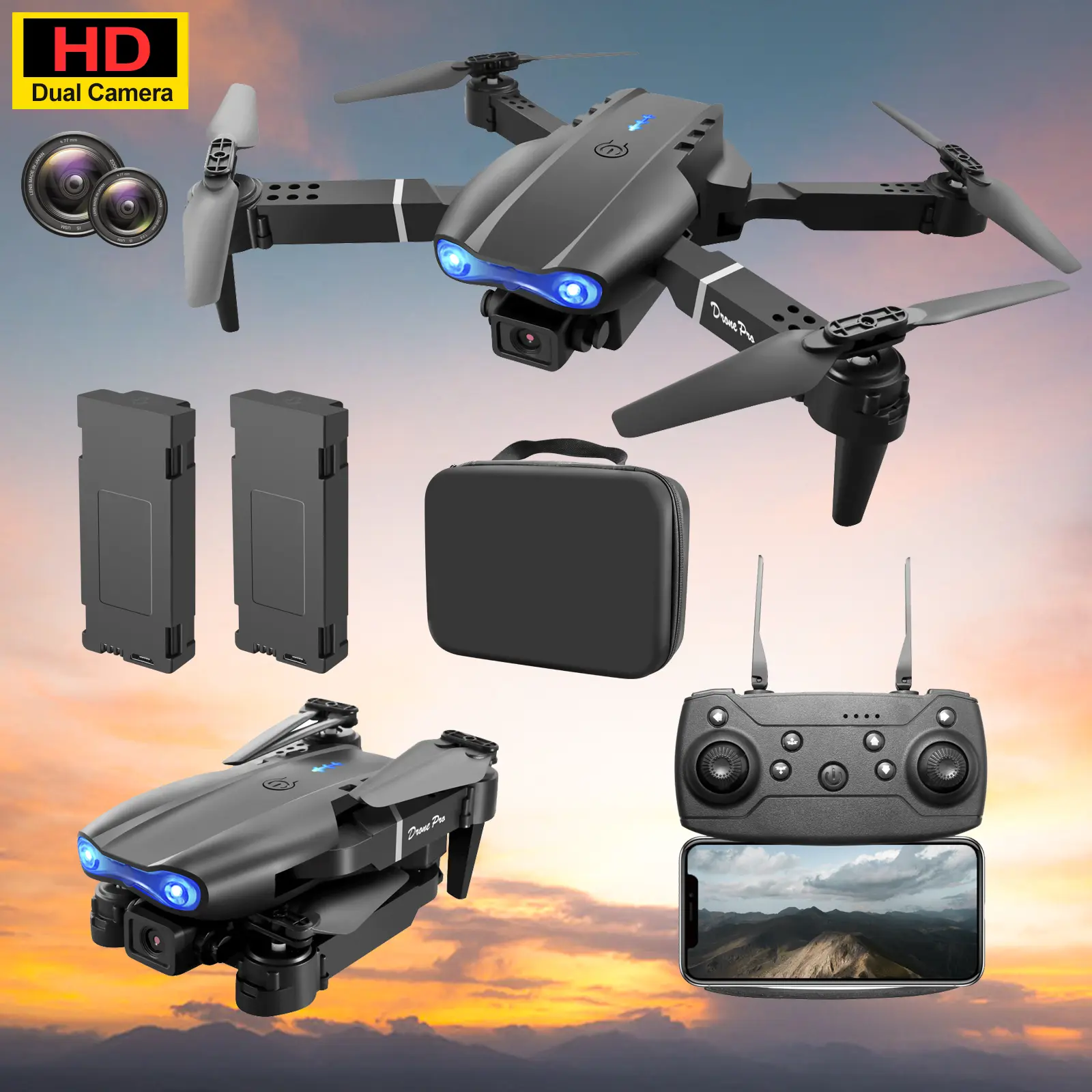 Beginner FPV RC Drone - MAX Upgraded Quadcopter with Dual HD Cameras for Aerial Footage, Intelligent Obstacle Avoidance, 2 Batteries, 2.4in HD Screen Remote, Long Stable Night Flight Time, Black Toy Gift for Hobbyists