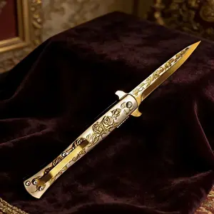 Luxury Golden Rose Engraved Folding Pocket Knife – Elegant EDC Utility Knife with Stainless Steel Blade, Ornate Floral Handle, Portable Decorative Knife for Camping, Hiking, Everyday Carry & Gifting, Ideal Gift for Men, Collectors & Outdoor Enthusiasts