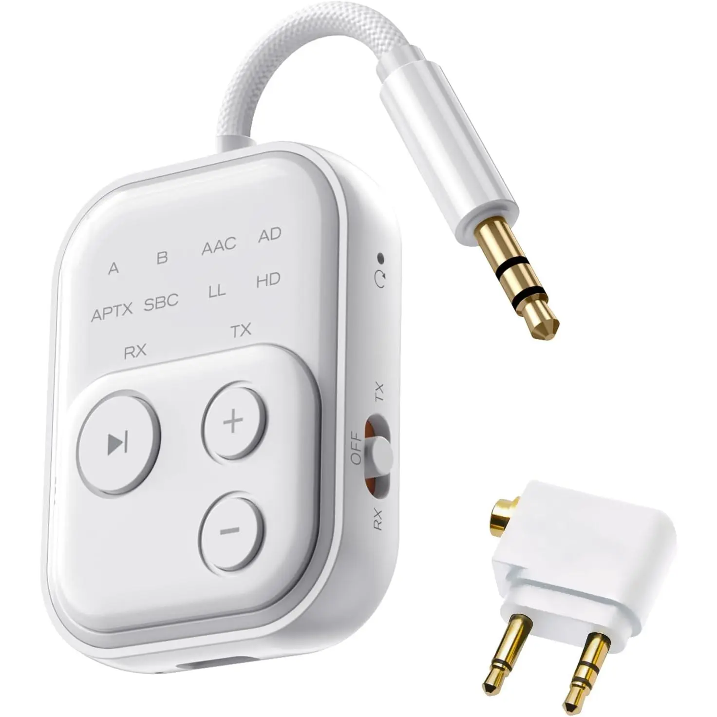 Wireless Transmitter/Receiver Adapter,Supports 2 Headphones,2-in-1  Transmitter Receive with aptX Low Latency,3.5mm Aux Audio Jack Adapter for Airplane/Gym/Car Home Stereo System