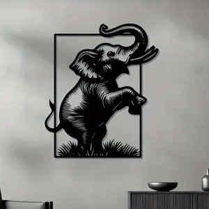 Large Elegant Elephant Metal Wall Sculpture, Iron, Weather Resistant, Perfect for Garden Fence Decor, Ideal Gift