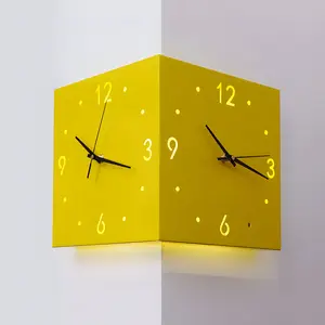 Double-side Wall Clock with LED Sensor Lights, Dual Time-zone Clock, Sound Activated Wall Lights Night Lights, 10 Inch Modern Decorative Silent