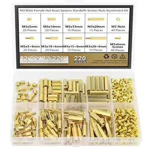 220 count M3 Male Female Hex Brass Standoffs Spacers Screws Nuts Kit,  Brass Standoffs Assortment Kit for PCB Motherboard