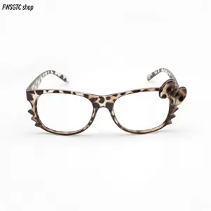 Kawaii Y2K Kitty Leopard Print Glasses for Women, Cute Cartoon Nerd Frame, Trendy Fashion Decorative Eyewear Accessory