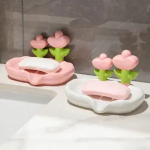 Floral Drainage Soap Dish, Tulip Draining Soap Holder, Durable and Beautiful, Suitable for Bathroom/kitchen, Home Decor