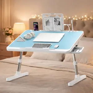 Lap Desk Bed Tray Table, Adjustable Laptop Stand for Bed with USB/ Light/ Fan/ Drawer, Portable Laptop Desk Table for Bed/ Couch/ Sofa/ Reading/ Writing, Bed Trays for Eating And Laptops Portable adjustable bed table
