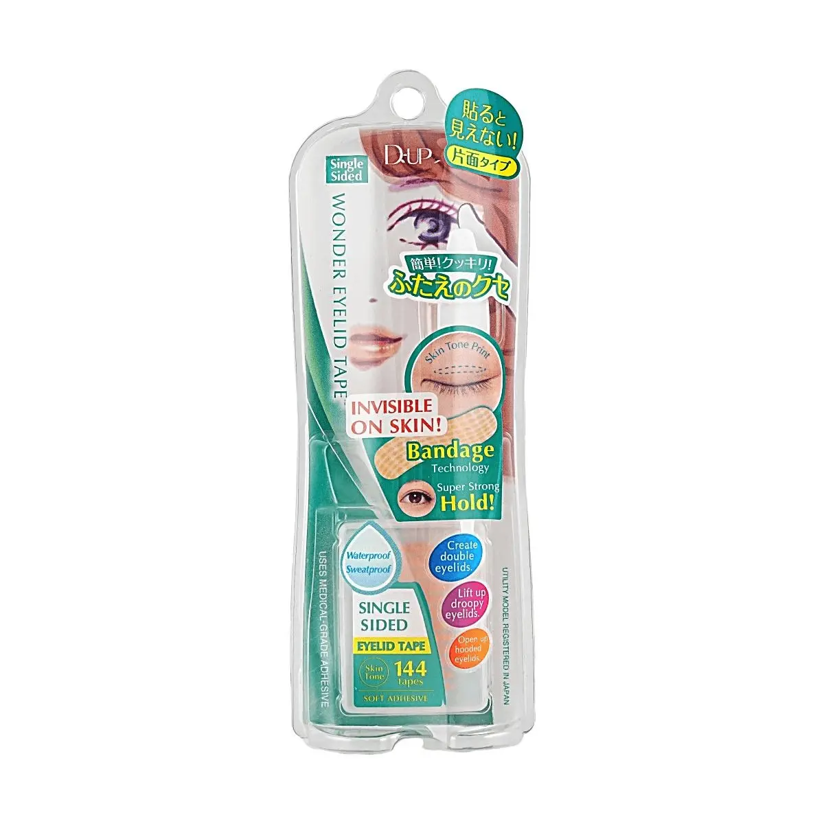 D-UP Japan Invisible Double Eyelid Tape - Natural Look, Waterproof, 144 Count, Medical Grade Adhesive
