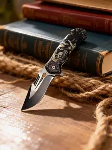 Black 3D printed folding knife, durable and portable, suitable for outdoor exploration, multifunctional, ideal for camping, hunting, Christmas and Halloween gifts