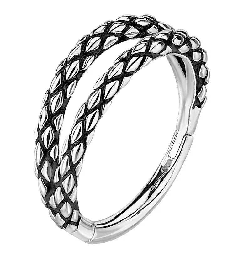 16g Stainless Steel Segmented Double-Scale Texture 2-Row Hinged Ring - Stackable Rings with 3/8" (10mm) Size, Hinged Fit, Easy Insertion & Removal for Fashion Jewelry Enthusiasts
