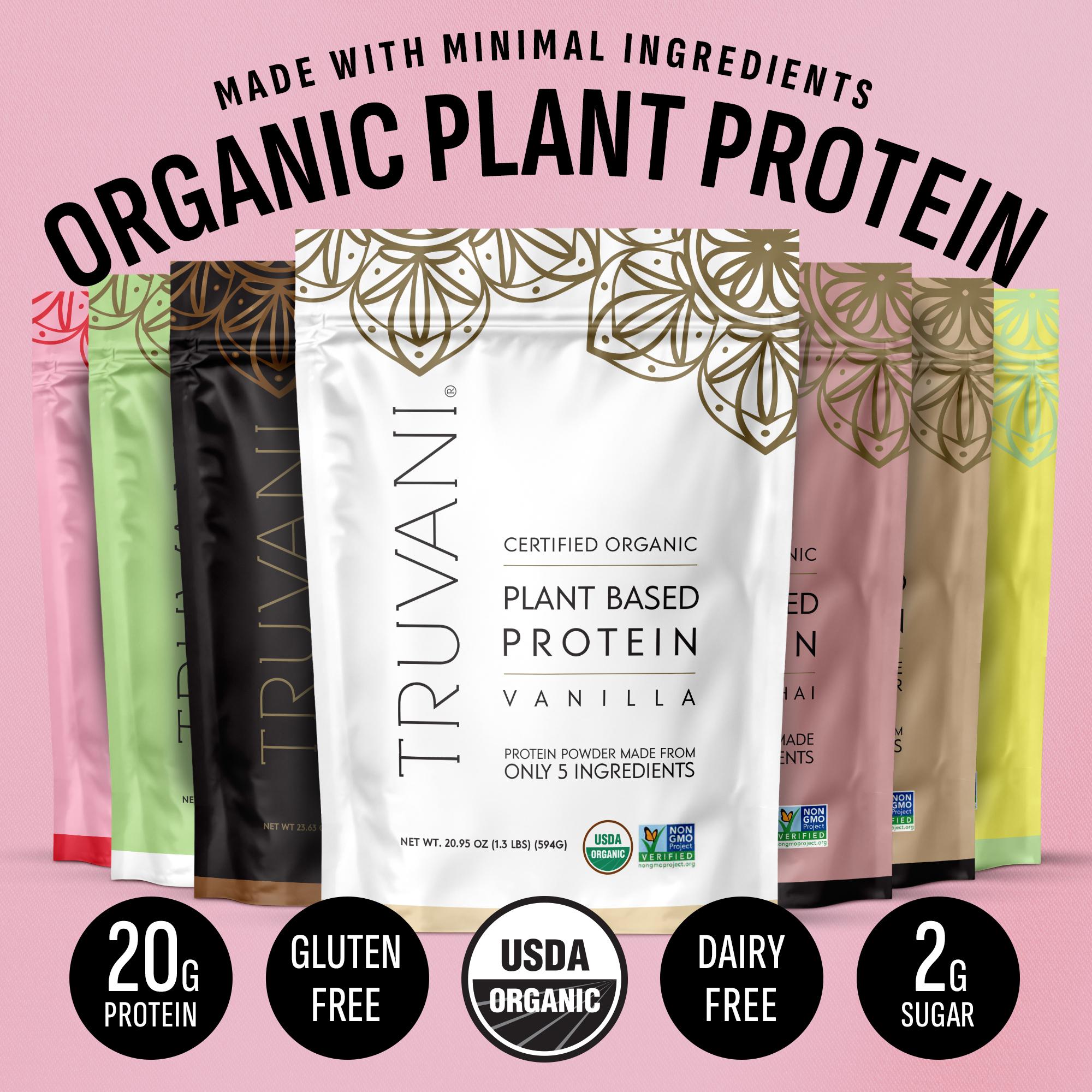 Truvani Vegan Pea Protein Powder 12 Flavors 20g Organic Plant Based Protein 20 Servings Keto Gluten & Dairy Free L