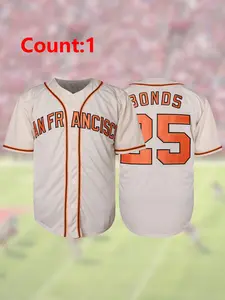 Men's Letter & Figure Patched V Neck Baseball Jersey, Loose Breathable Comfortable Button Front Short Sleeve Baseball Top for Training & Competition, Men's Sportswear for Baseball
