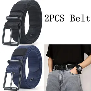 Tactical Ratchet Men's Belt 2 PCS Nylon Universal 47 Inches Durable Square Buckle Lightweight Breathable Elastic Girdle Minimalism Waist Band Versatile Accessories