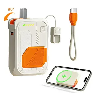 Portable Charger 20000mAh Magnetic Power Bank with Retractable USB-C Cable Fast Charging for iPhone Samsung Android Travel Essential Foldable Wall Plug Compact Lightweight Design