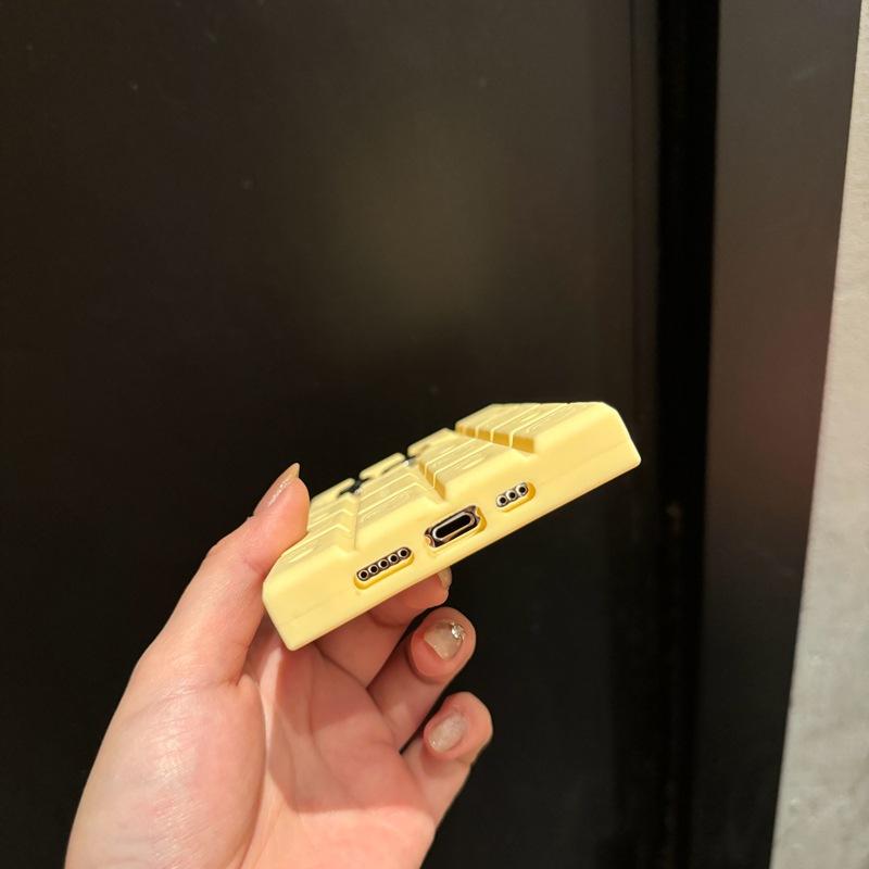 Chocolate-Style Keyboard Design Phone Case for iPhone 16 Pro Max & Apple 15 — Featuring Rilakkuma and Hello Kitty (Silicone)