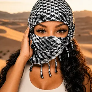 Unisex Keffiyeh Scarf, Multiple Color Variants, Palestinian Style Shemagh Head Wrap, Face Covering, Scarf Wrap for Men & Women NONE