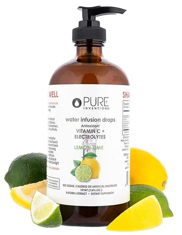Pure Inventions Premium Lemon Lime Water Infusion Drops - Sugar-Free Electrolyte Drops with Hydration + Immunity Wellness Blends, Immune-Supporting Antioxidant Vitamin C, 0 Calories, No Artificial Sweeteners - 500 Servings