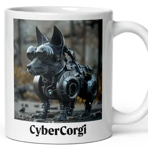 Dogs of Tomorrow Series: The CyberCorgi, Funny Dog Mug, Dogs, AI, Midjourney, ChatGPT, Artificial Intelligence, AI Art, Future Dog, Breeds, Corgi, Sci-Fi, Dog Lover Gift, Funny Birthday Gift, Dog Owner, Computers, Tech, Office Mug, Funny Mug