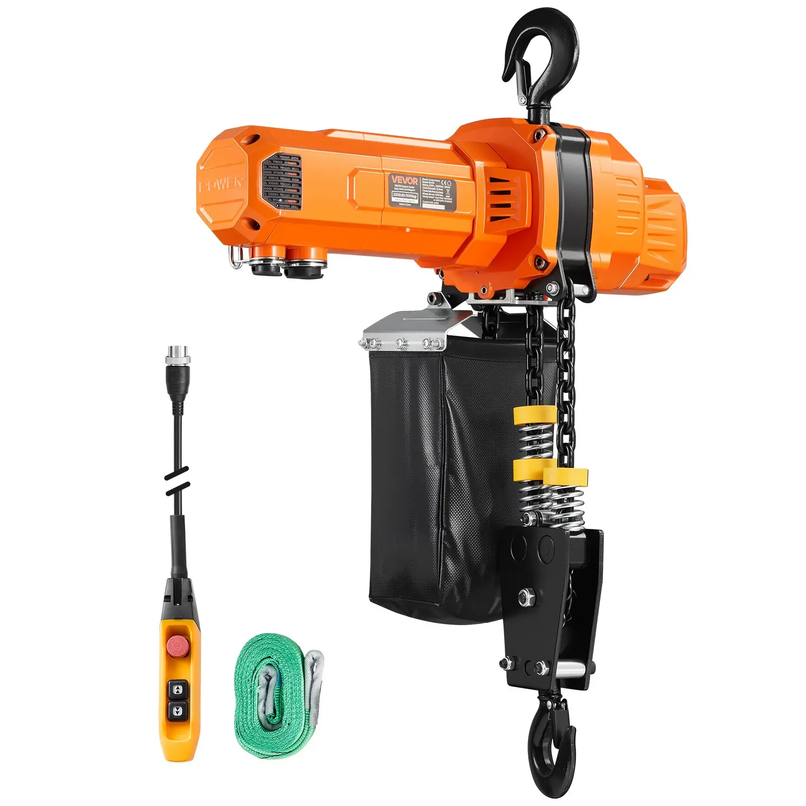 【Summerfinds】VEVOR 2200 lbs Lifting Capacity Electric Overhead Crane Hoist, 20 ft Height, 120V Single Phase, 15 ft Wired Remote, G100 Chain Support, Alloy Steel Hooks, Aluminum Alloy Housing, Chain Bag, Cooling Fan, 2 Speeds for Heavy Lifting Warehouses