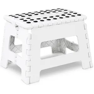 Folding Step Stool - (Pack of 1) Foot Stool with 9 Inch Height - Holds Up to 300 lbs - Lightweight Plastic Foldable Step Stool for Kitchen, Bathroom & Living Room (White)
