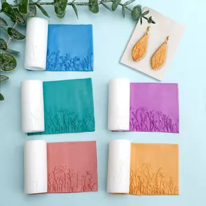 5pcs polymer clay texture roller set, including a grass-pattern roller, a seamless embossing tool, clay tools and consumables—the ideal tools for craft enthusiasts looking to make earrings, brooches and pendants