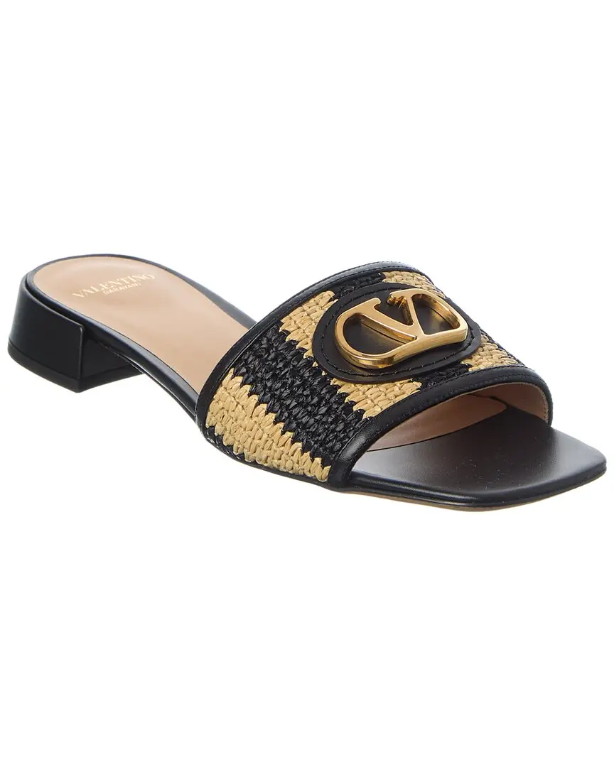 Valentino VLogo Signature 20 Straw & Leather Sandal