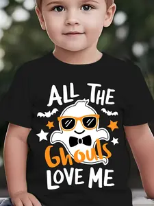 Toddler Boys "All The Ghouls Love Me" Cool Ghost Graphic T-Shirt, Kids Halloween Short Sleeve Tee