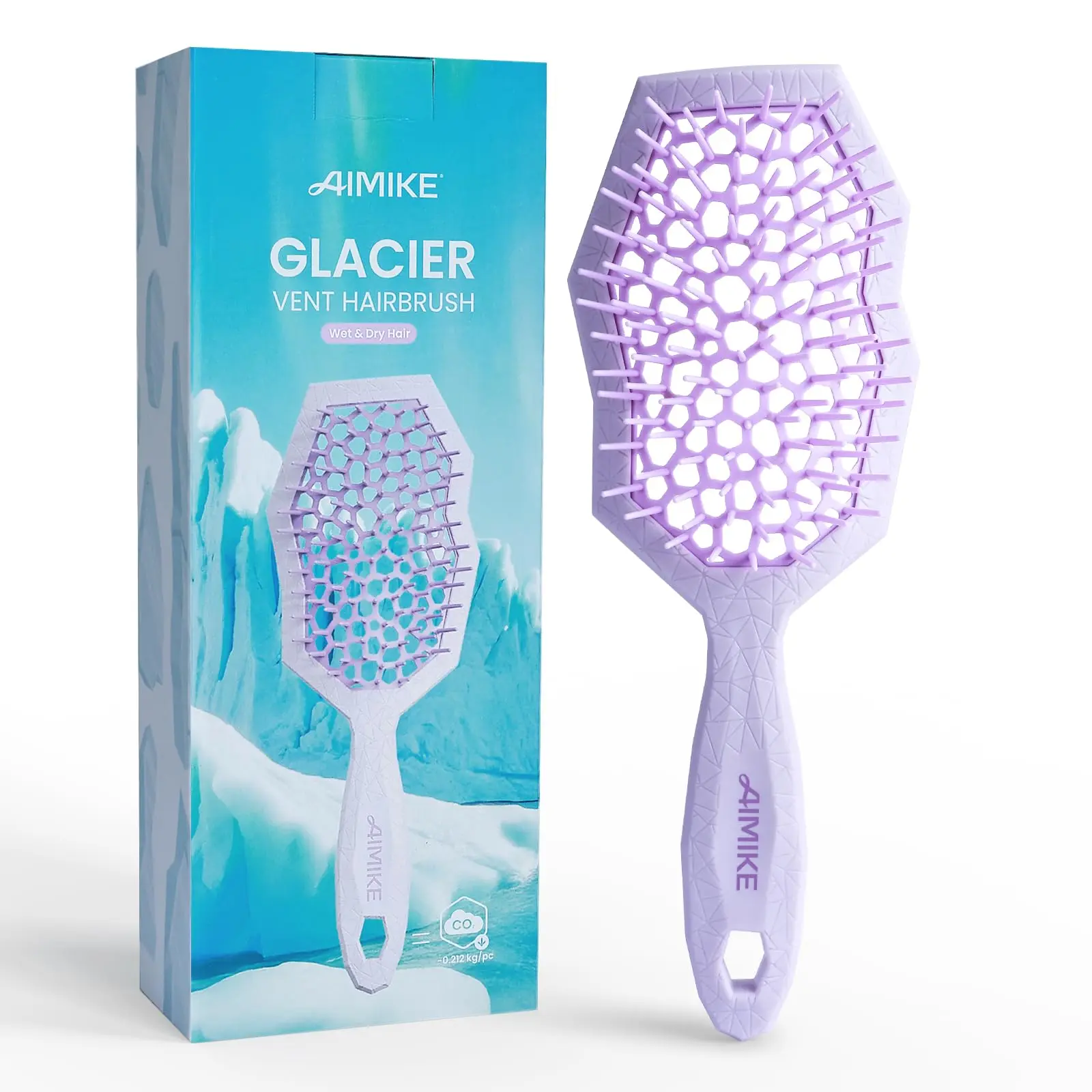 AIMIKE Square Eco-Friendly Soft Bristle Glacier Detangling Brush - Pain-Free Hair Styling Tool for Women’s 2c-4c Coily African Curly Locks, Vented Wet-Dry Brush for Any Hair Type to Glide Through Tangles & Boost Bouncy Curls