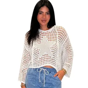 Star Patch Crochet Hoodie - Ivory