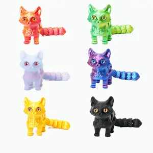 6 Pack Colorful 3D Printed Cat, Fidget 3D Printed Toy Set, Stress Relief 3D Printed Animal Decor for Adults Kids, Perfect ​​Desk Pets for Kids Classroom​​